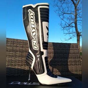 Dolls Kill x PLAYBOY™ Playmate Vegan Leather Moto Stiletto Boots | Size 9